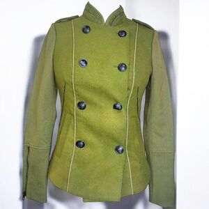 Army green double-breasted tapered military blazer suit jacket